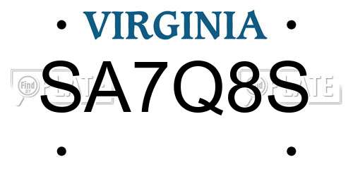 SA7Q8S Virginia License Plate