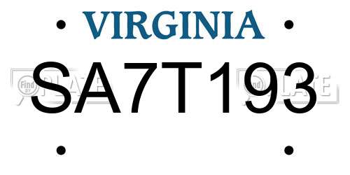 SA7T193 Virginia License Plate