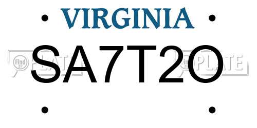 SA7T2O Virginia License Plate