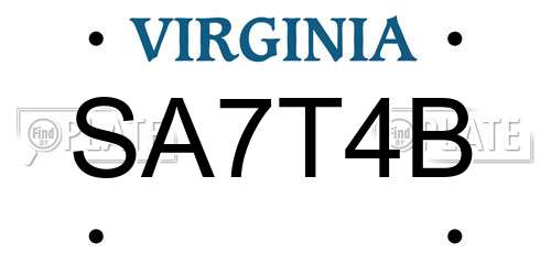 SA7T4B Virginia License Plate