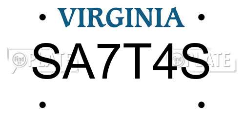 SA7T4S Virginia License Plate