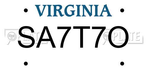 SA7T7O Virginia License Plate