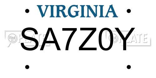 SA7Z0Y Virginia License Plate