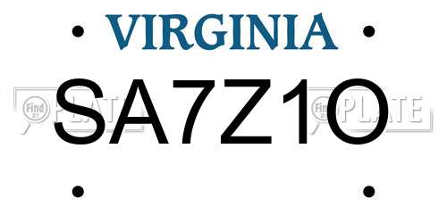 SA7Z1O Virginia License Plate