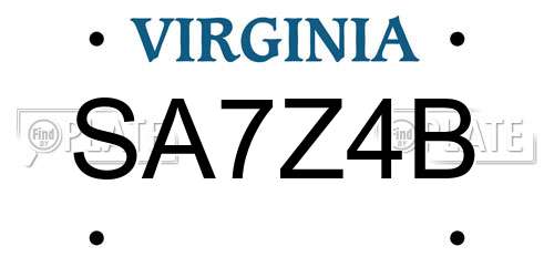 SA7Z4B Virginia License Plate