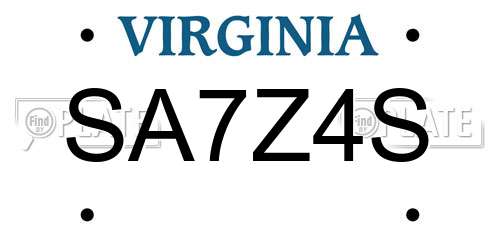 SA7Z4S Virginia License Plate