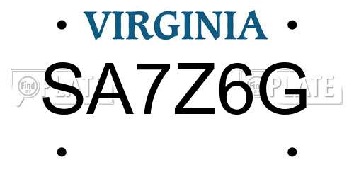 SA7Z6G Virginia License Plate
