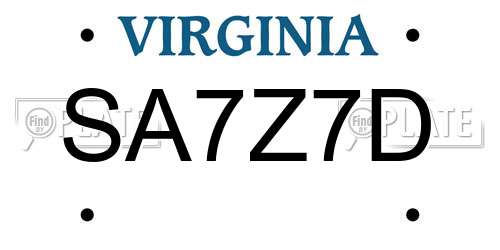 SA7Z7D Virginia License Plate