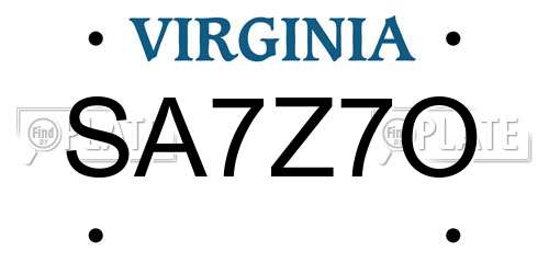 SA7Z7O Virginia License Plate