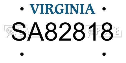 SA82818 Virginia License Plate