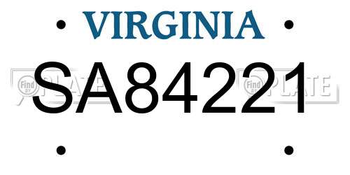 SA84221 Virginia License Plate