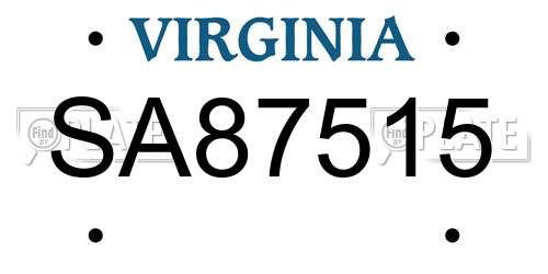 SA87515 Virginia License Plate
