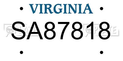 SA87818 Virginia License Plate