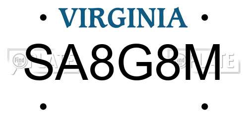 SA8G8M Virginia License Plate