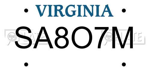 SA8O7M Virginia License Plate