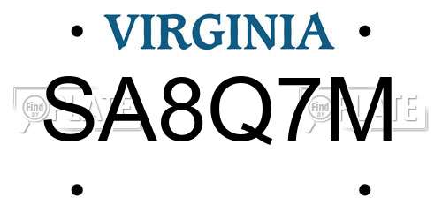 SA8Q7M Virginia License Plate