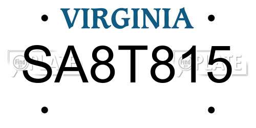 SA8T815 Virginia License Plate