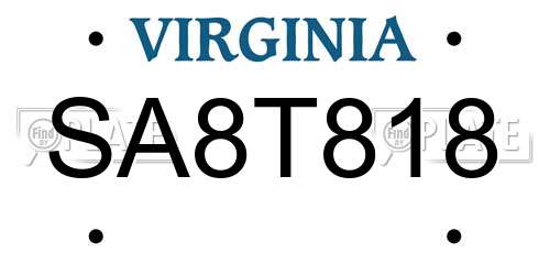 SA8T818 Virginia License Plate