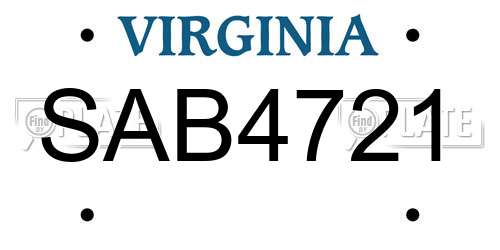 SAB4721 Virginia License Plate