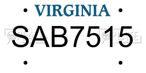 SAB7515 Virginia License Plate