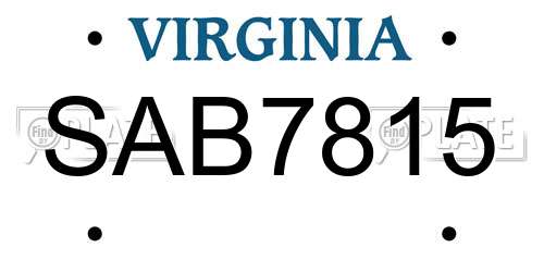 SAB7815 Virginia License Plate