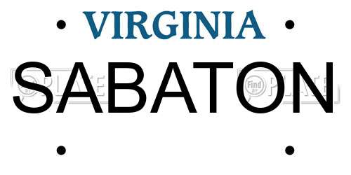 SABATON Virginia License Plate