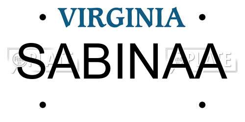 SABINAA Virginia License Plate