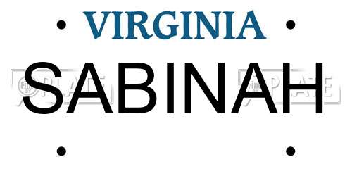 SABINAH Virginia License Plate
