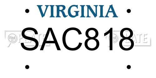SAC818 Virginia License Plate