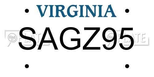 SAGZ95 Virginia License Plate