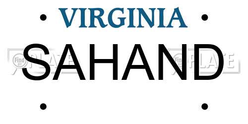 SAHAND Virginia License Plate