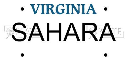 SAHARA Virginia License Plate