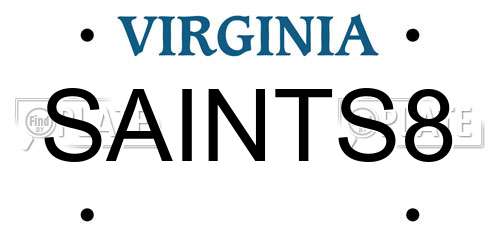 SAINTS8 Virginia License Plate