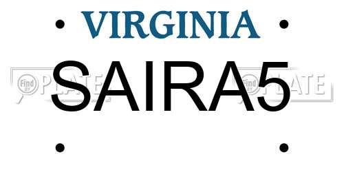 SAIRA5 Virginia License Plate