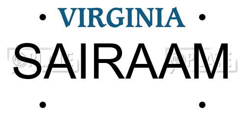 SAIRAAM Virginia License Plate