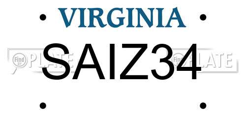 SAIZ34 Virginia License Plate