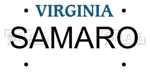 SAMARO Virginia License Plate