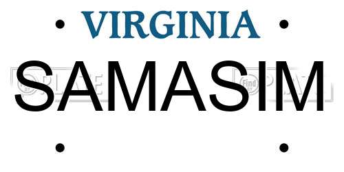 SAMASIM Virginia License Plate