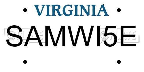 SAMWI5E Virginia License Plate