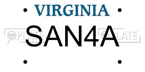 SAN4A Virginia License Plate
