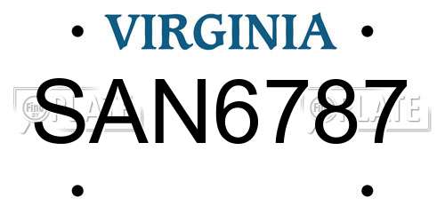 SAN6787 Virginia License Plate