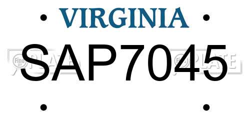 SAP7045 Virginia License Plate