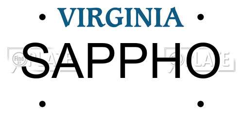 SAPPHO Virginia License Plate