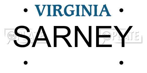 SARNEY Virginia License Plate