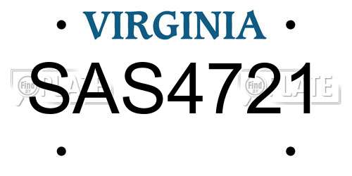 SAS4721 Virginia License Plate