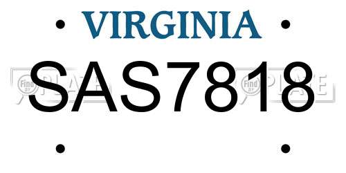 SAS7818 Virginia License Plate
