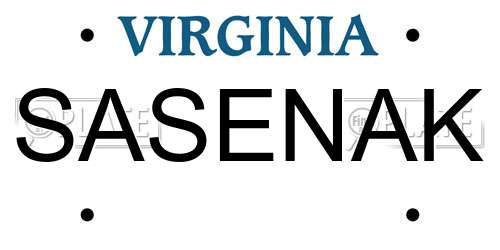 SASENAK Virginia License Plate