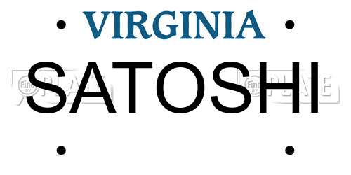 SATOSHI Virginia License Plate