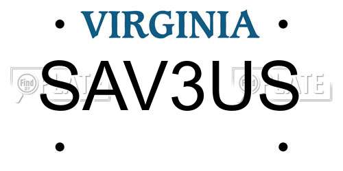 SAV3US Virginia License Plate