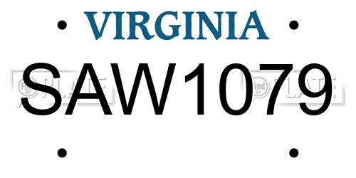 SAW1079 Virginia License Plate